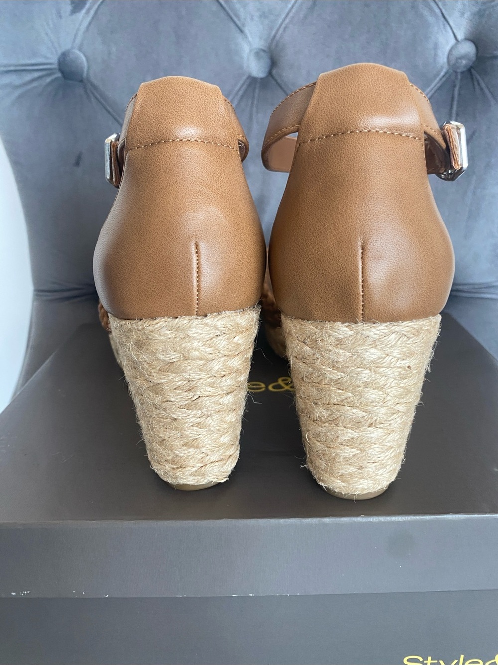 NWT Style & Co. Tan Braided Espadrille Wedge Sandals - Picture 12 of 16
